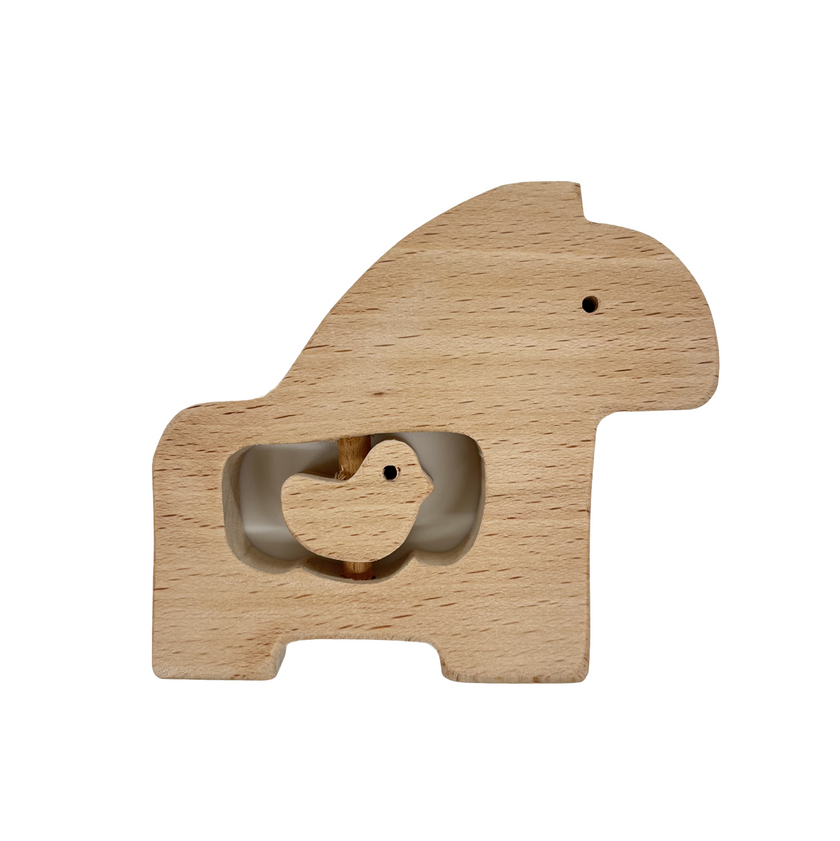hochet cheval et poussin en bois