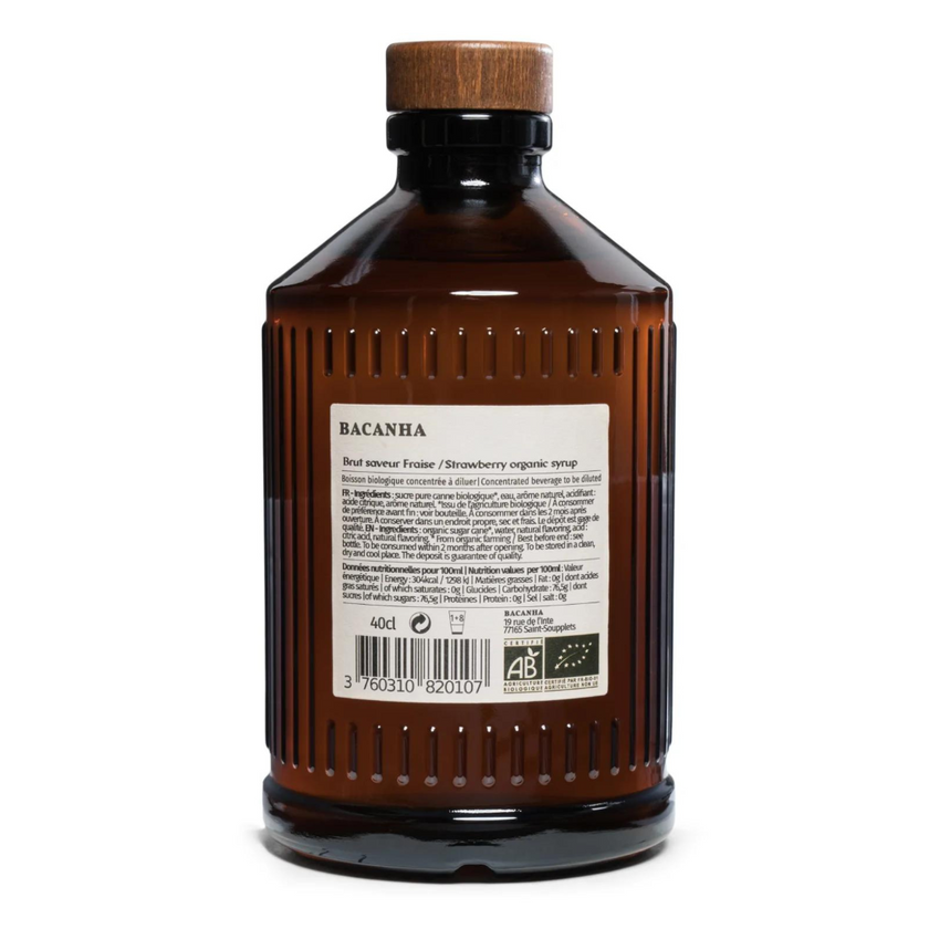 Flacon sirop brut bio de fraise dos